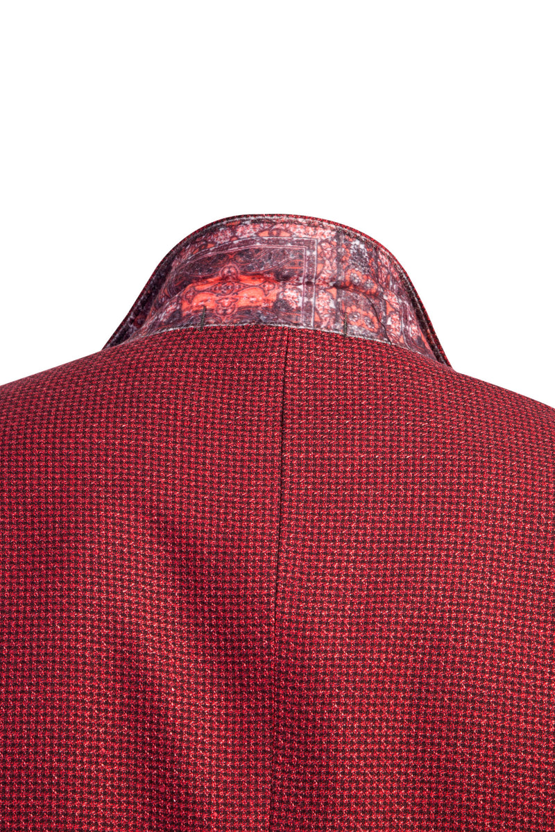Kırmızı İtalyan Yünlü Desenli Klasik Ceket