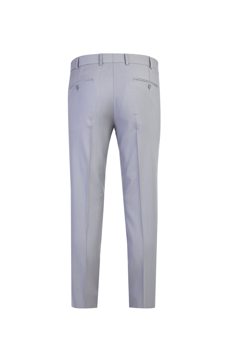 Açık Gri Relaxed Fit Rahat Kesim Yün Klasik Kumaş Pantolon