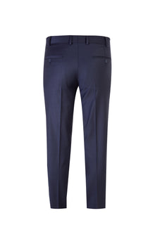 Lacivert Slim Fit Dar Kesim Kareli Klasik Kumaş Pantolon