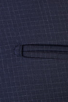 Lacivert Slim Fit Dar Kesim Kareli Klasik Kumaş Pantolon