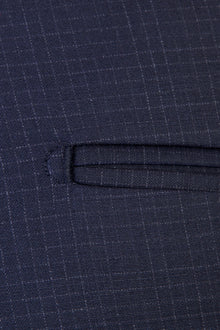 Lacivert Slim Fit Dar Kesim Kareli Klasik Kumaş Pantolon