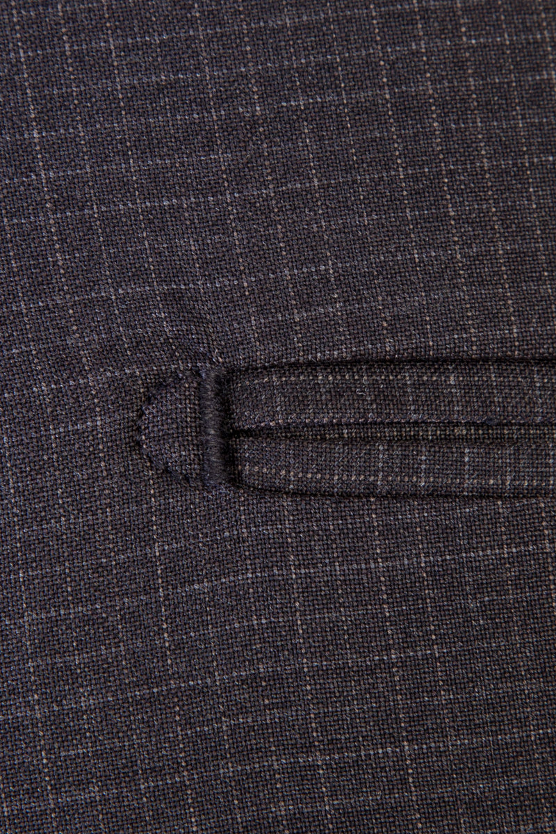 Koyu Kahve Regular Fit Kareli Klasik Kumaş Pantolon