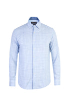 Açık Mavi Uzun Kol Ekose Slim Fit Dar Kesim Pamuk Gömlek