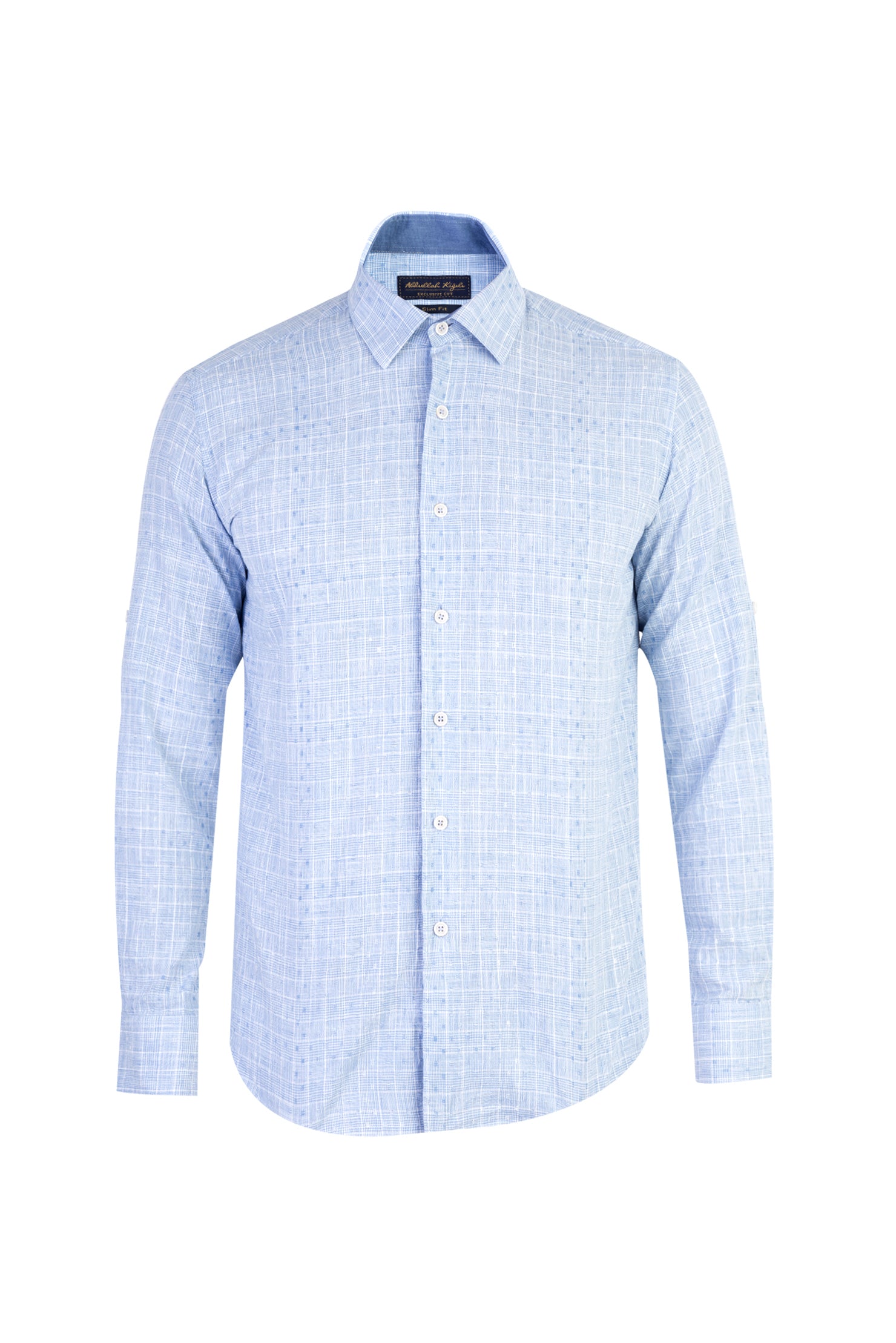 Açık Mavi Uzun Kol Ekose Slim Fit Dar Kesim Pamuk Gömlek