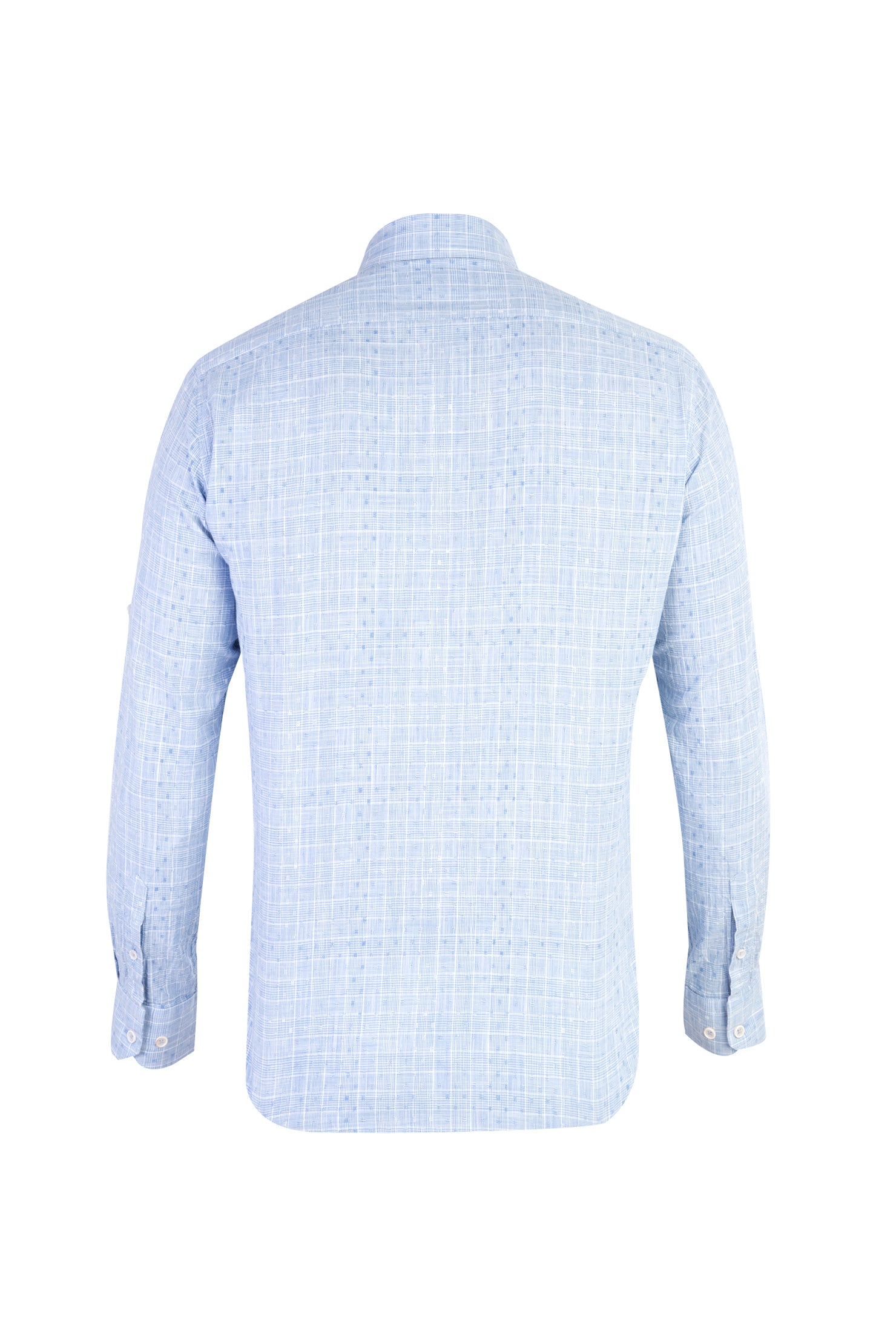 Açık Mavi Uzun Kol Ekose Slim Fit Dar Kesim Pamuk Gömlek