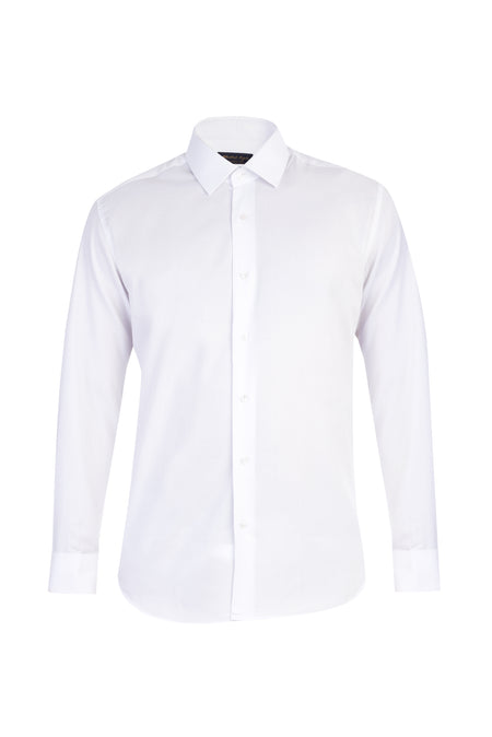 Beyaz Uzun Kol Manşetli Slim Fit Dar Kesim Pamuk Gömlek
