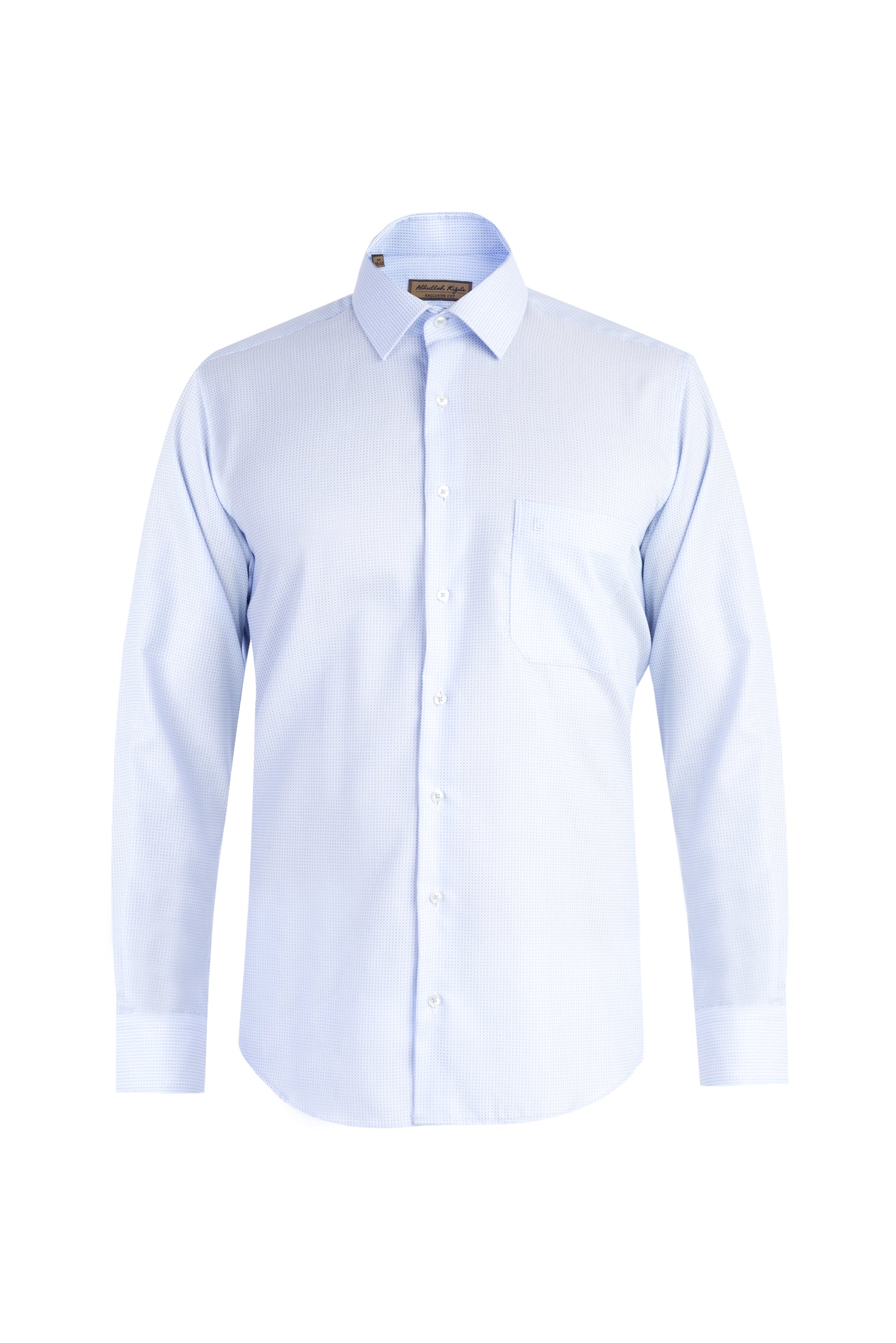 Açık Mavi Uzun Kol Desenli Klasik Pamuk Gömlek