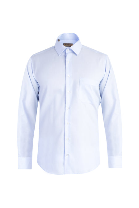 Açık Mavi Uzun Kol Desenli Klasik Pamuk Gömlek