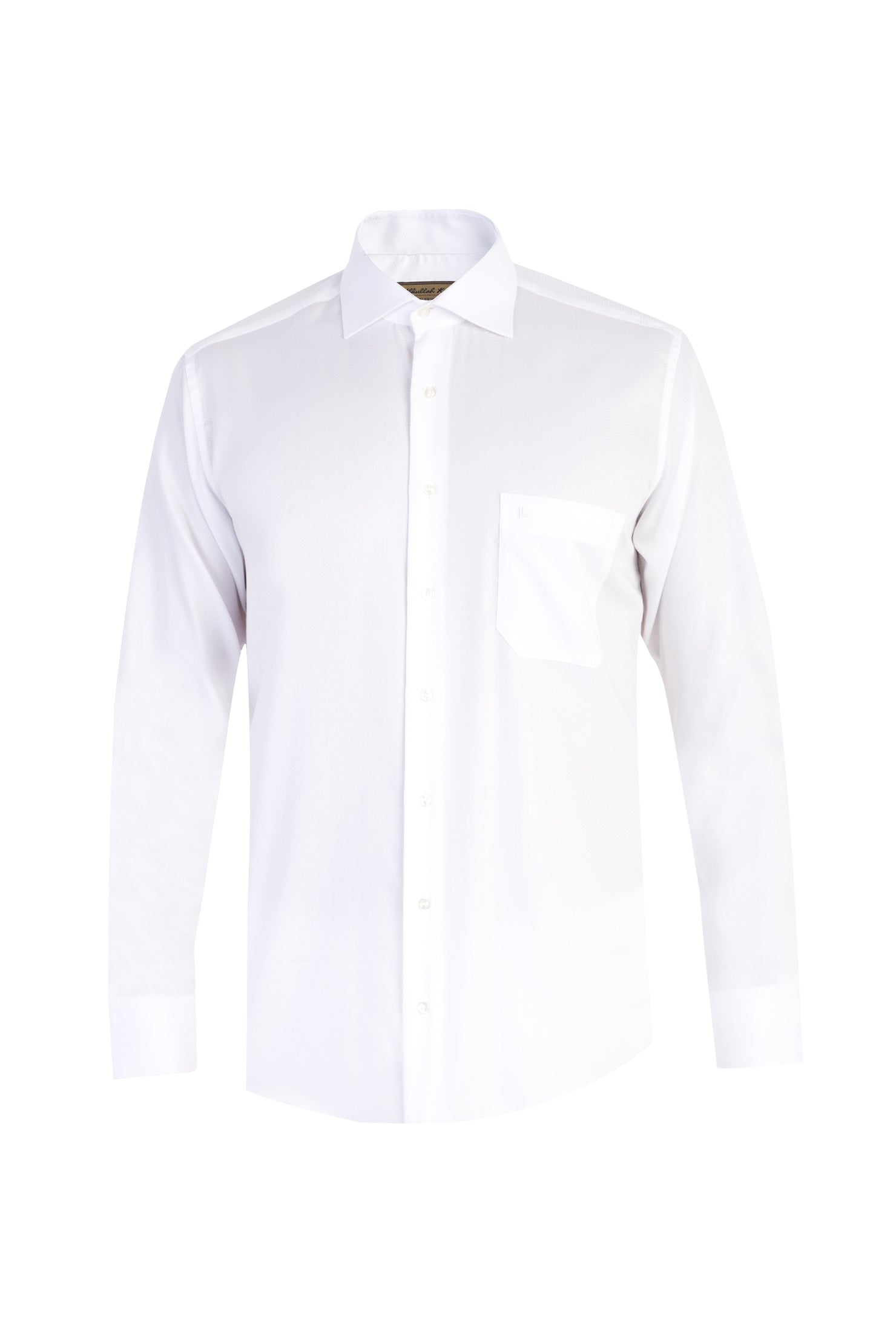 Beyaz Uzun Kol Desenli Klasik Pamuk Gömlek