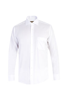 Beyaz Uzun Kol Desenli Klasik Pamuk Gömlek