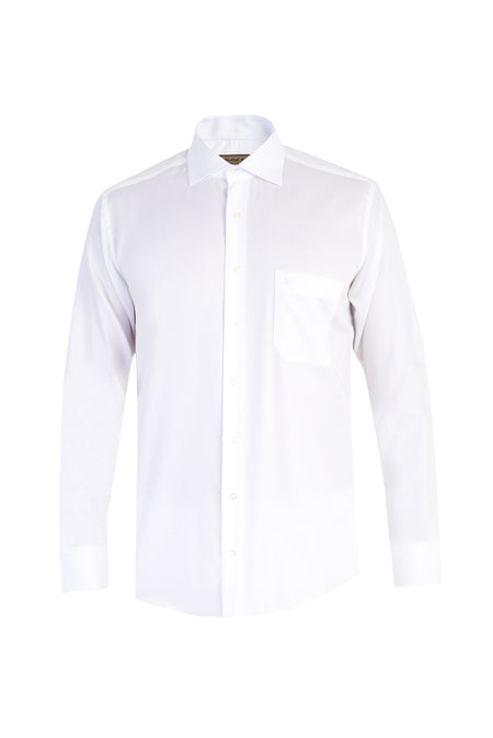 Beyaz Uzun Kol Desenli Klasik Pamuk Gömlek