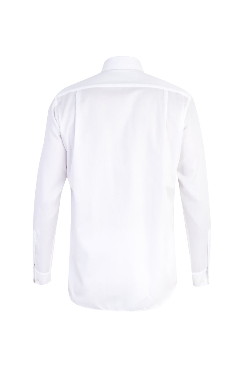 Beyaz Uzun Kol Desenli Klasik Pamuk Gömlek