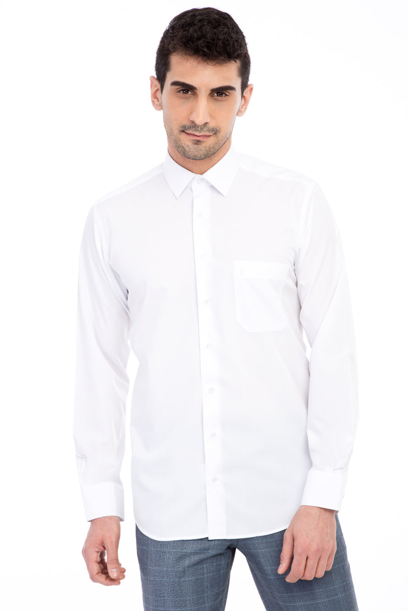Beyaz Uzun Kol Bambu Klasik Gömlek