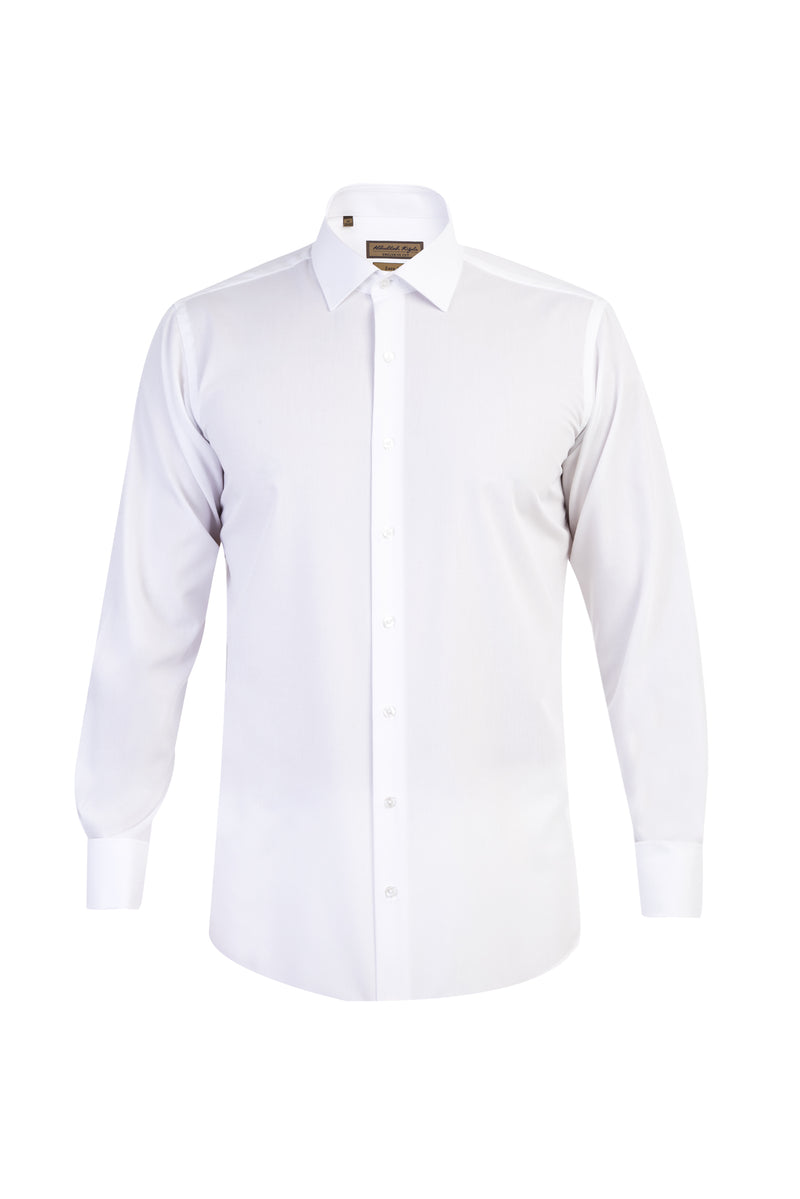 Beyaz Uzun Kol Kolay Ütülenir Manşetli Klasik Pamuk Gömlek