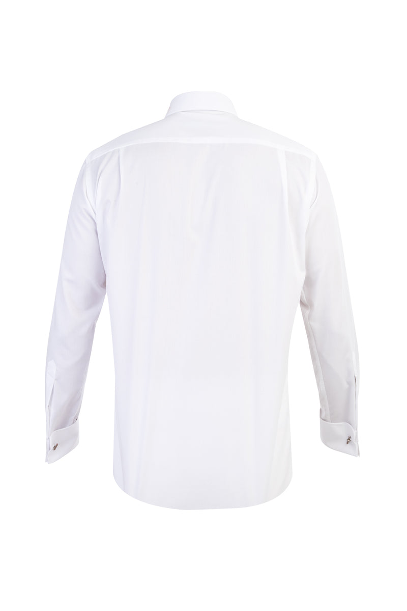 Beyaz Uzun Kol Kolay Ütülenir Manşetli Klasik Pamuk Gömlek