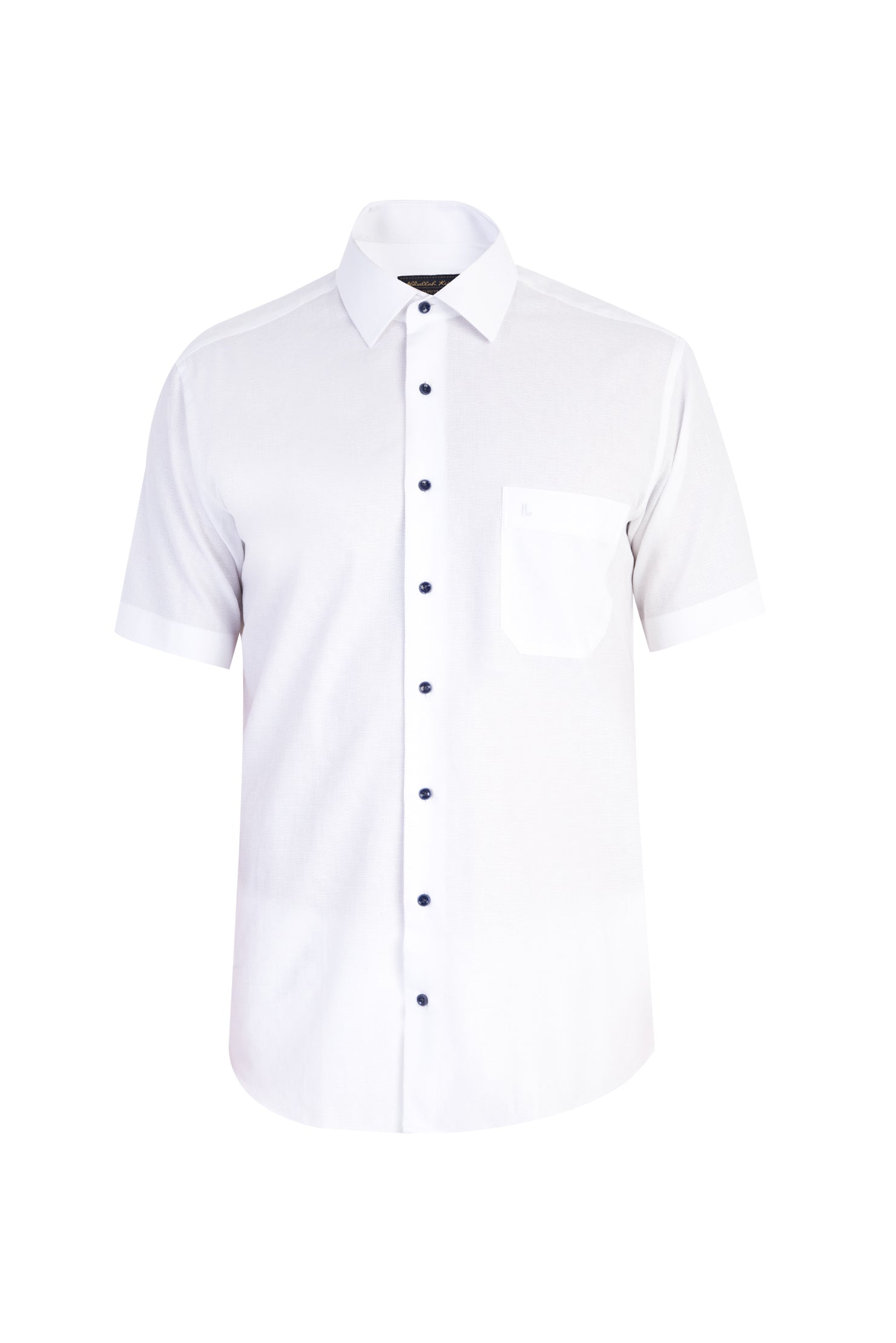 Beyaz Kısa Kol Desenli Klasik Pamuk Gömlek