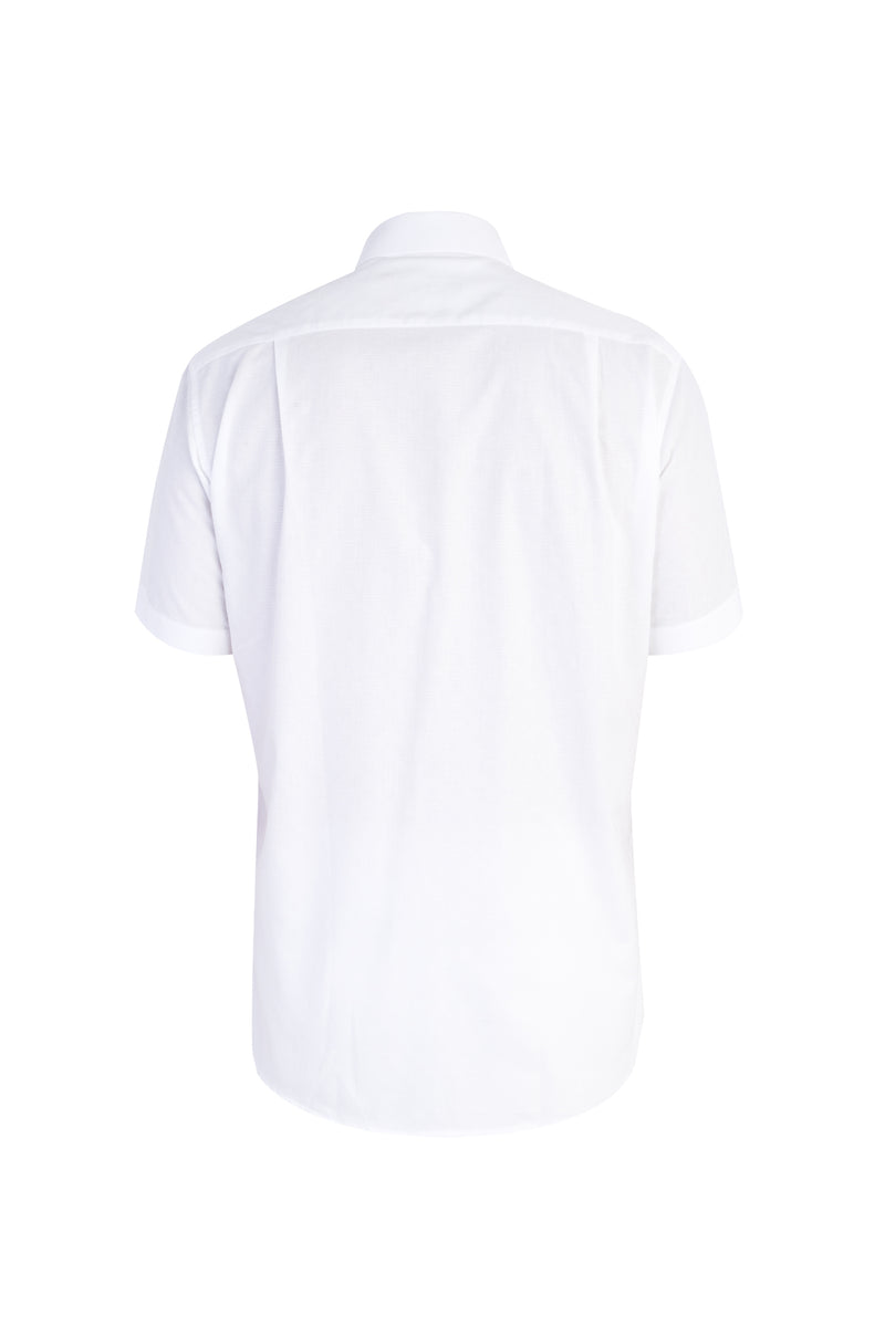 Beyaz Kısa Kol Desenli Klasik Pamuk Gömlek