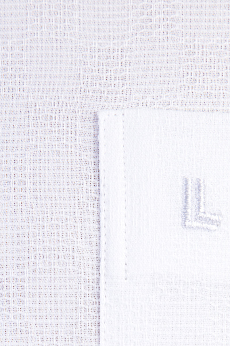 Beyaz Kısa Kol Desenli Klasik Pamuk Gömlek