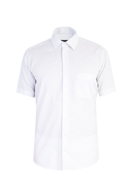 Beyaz Kısa Kol Ekose Klasik Pamuk Gömlek
