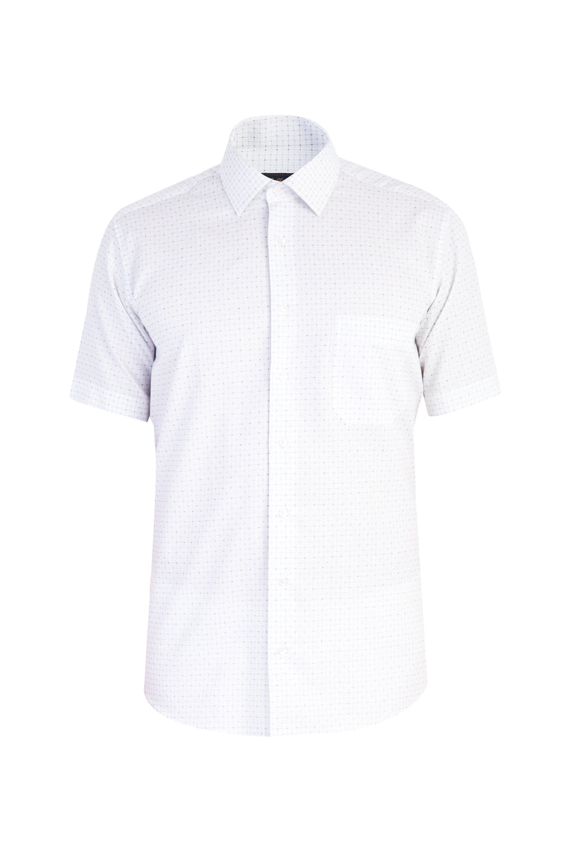 Beyaz Kısa Kol Ekose Klasik Pamuk Gömlek