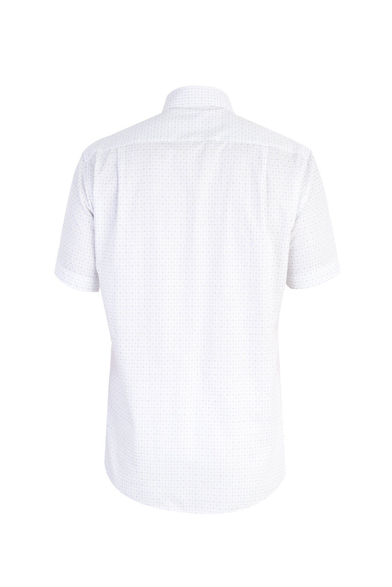 Beyaz Kısa Kol Ekose Klasik Pamuk Gömlek