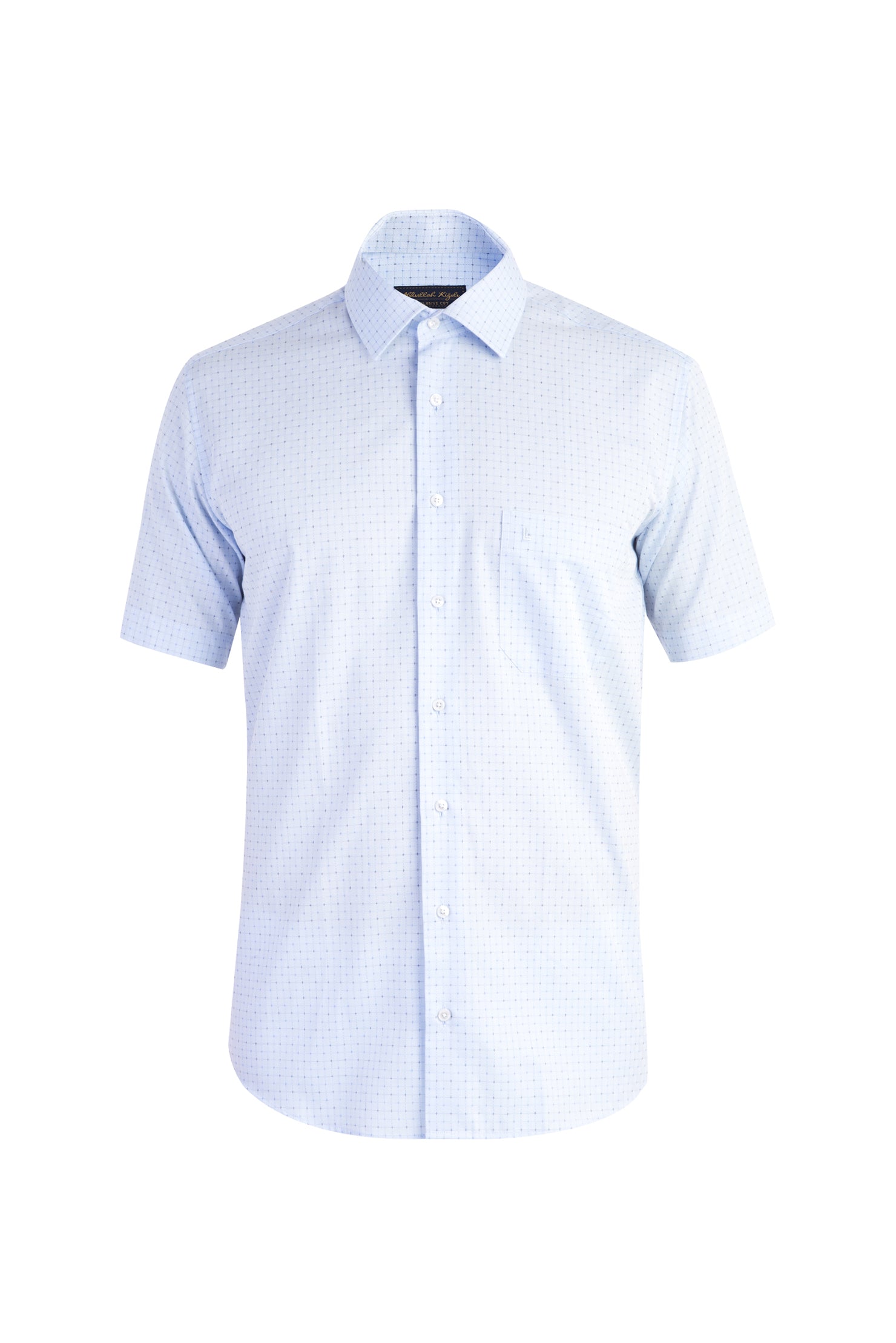 Açık Mavi Kısa Kol Ekose Klasik Pamuk Gömlek