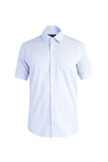 Açık Mavi Kısa Kol Ekose Klasik Pamuk Gömlek