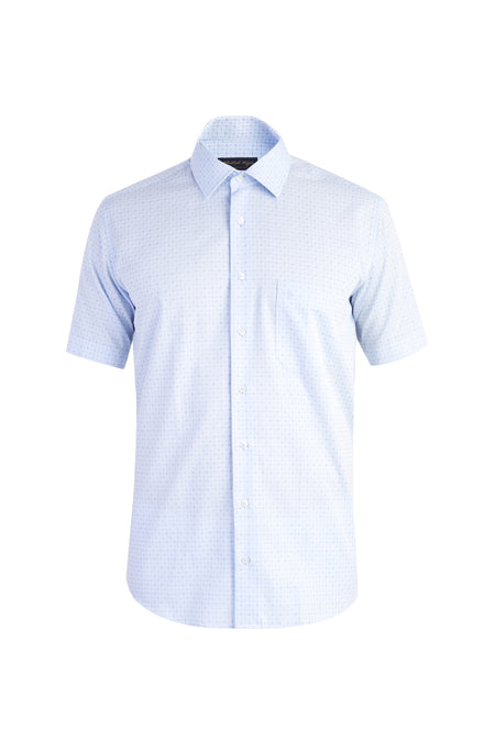 Açık Mavi Kısa Kol Ekose Klasik Pamuk Gömlek