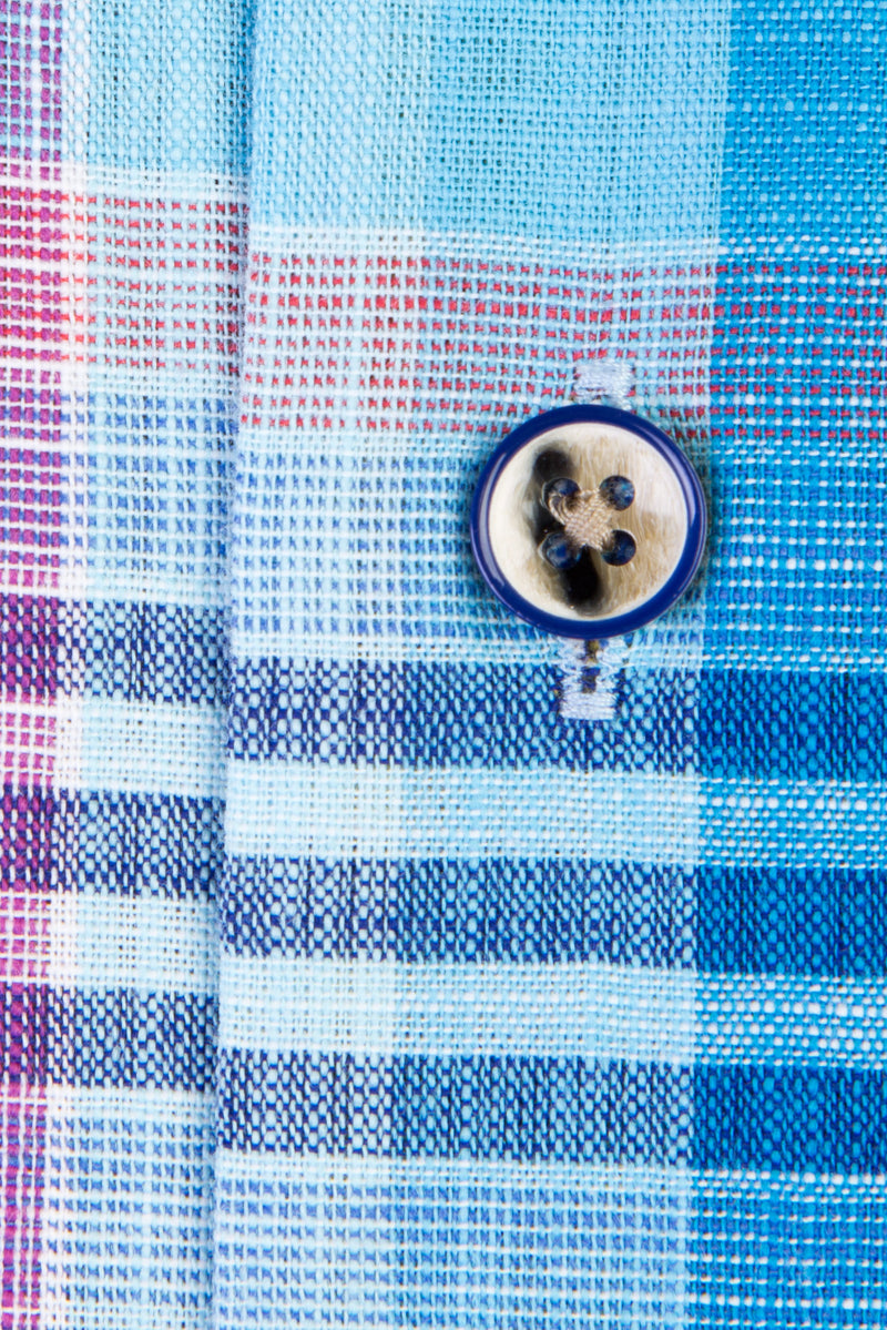 Açık Mavi Kısa Kol Ekose Pamuk Gömlek