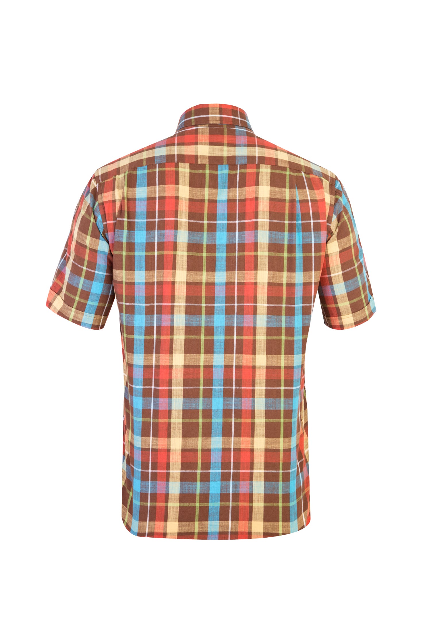 Kahve Kısa Kol Ekose Pamuk Gömlek