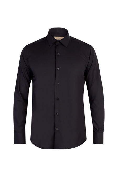 Siyah Uzun Kol Easy Care Slim Fit Dar Kesim Pamuk Gömlek-Abdullah Ki??l?
