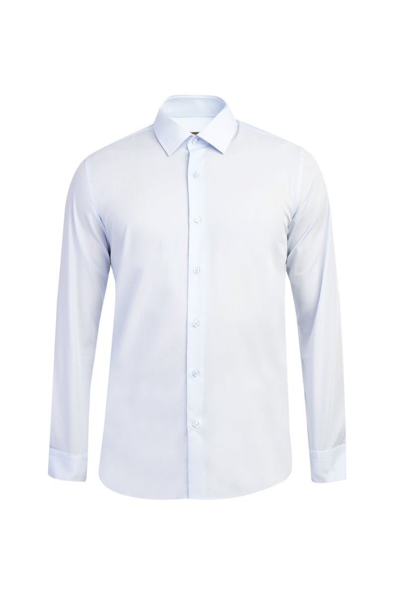 Açık Mavi Uzun Kol Easy Care Slim Fit Dar Kesim Pamuk Gömlek