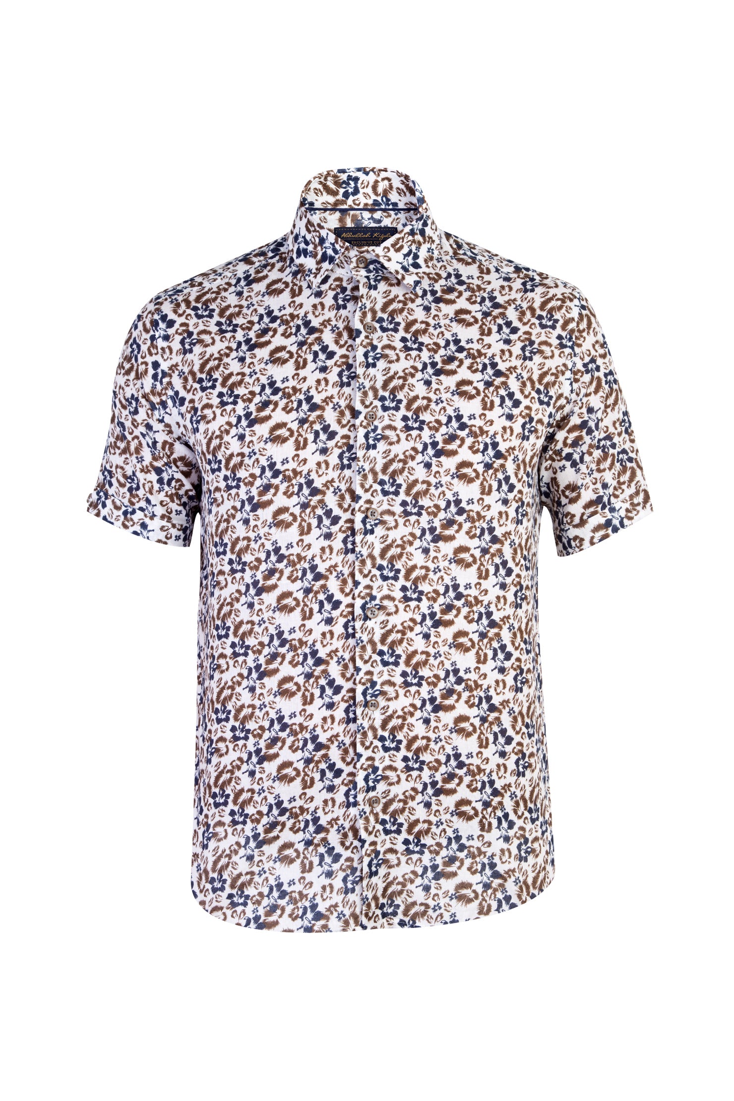 Kahve Kısa Kol Desenli Pamuk Gömlek