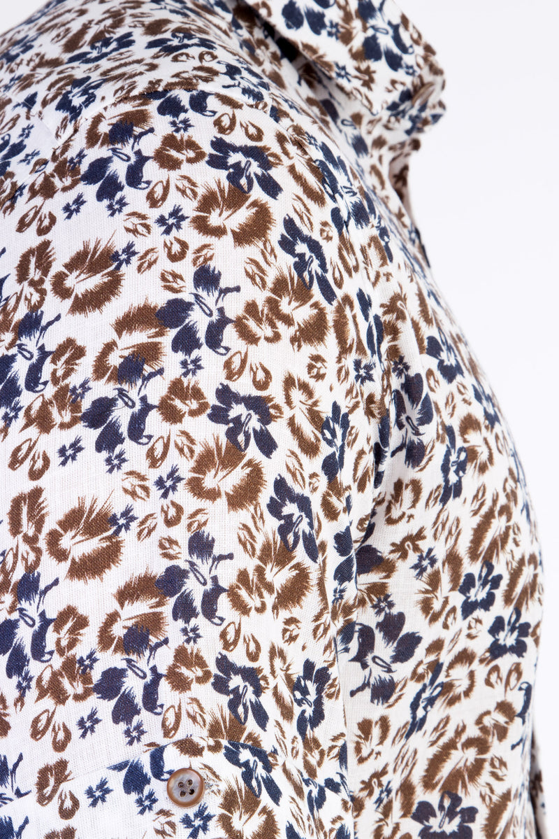 Kahve Kısa Kol Desenli Pamuk Gömlek