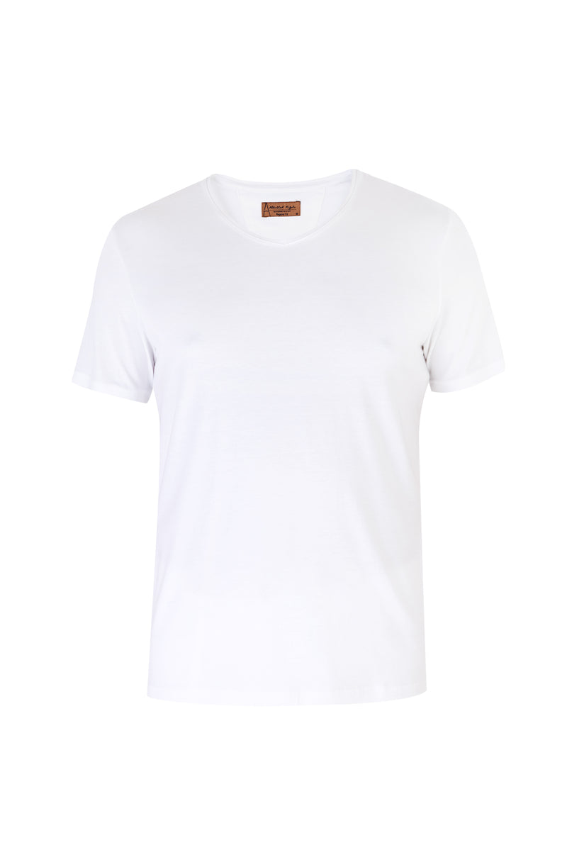 Beyaz V Yaka Regular Fit T-shirt