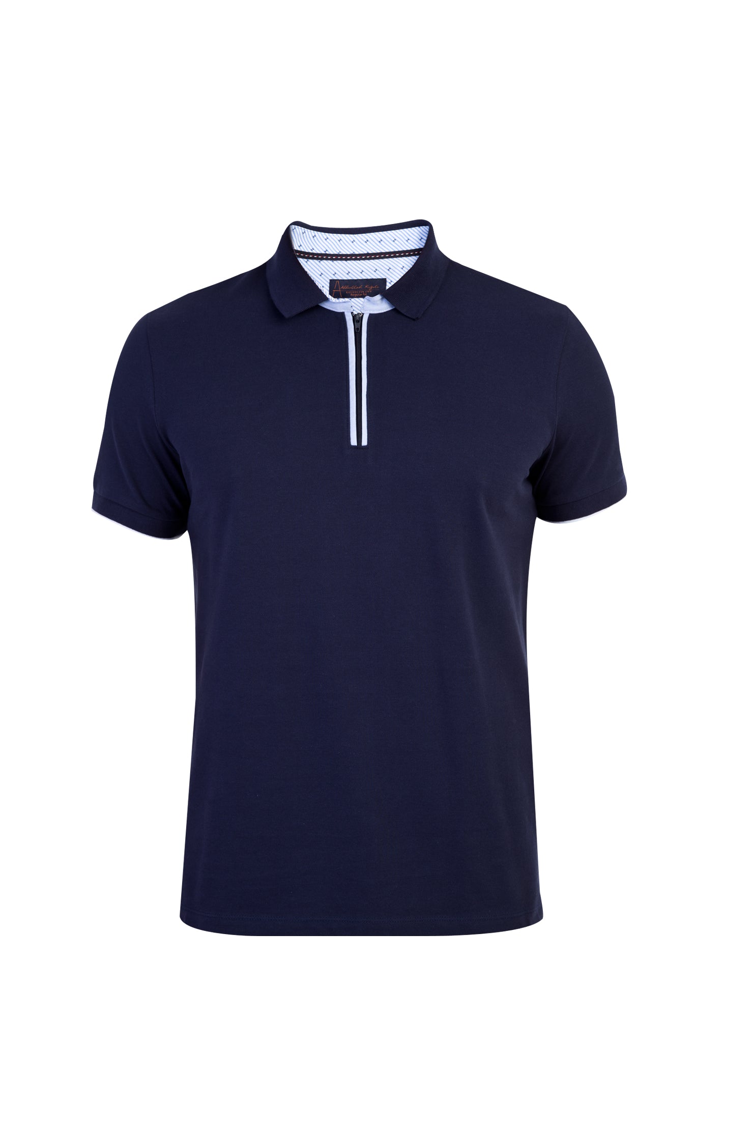 Lacivert Polo Yaka Fermuarl? Pamuk T-shirt-Abdullah Ki??l?