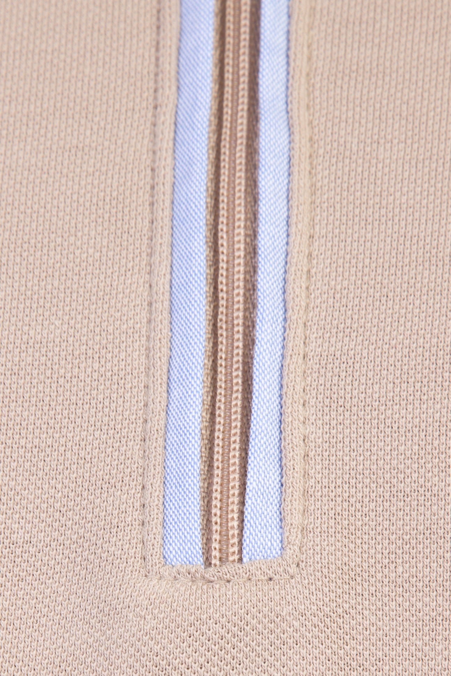 Bej Polo Yaka Regular Fit Fermuarlı Pamuk T-shirt