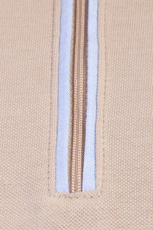 Bej Polo Yaka Regular Fit Fermuarlı Pamuk T-shirt