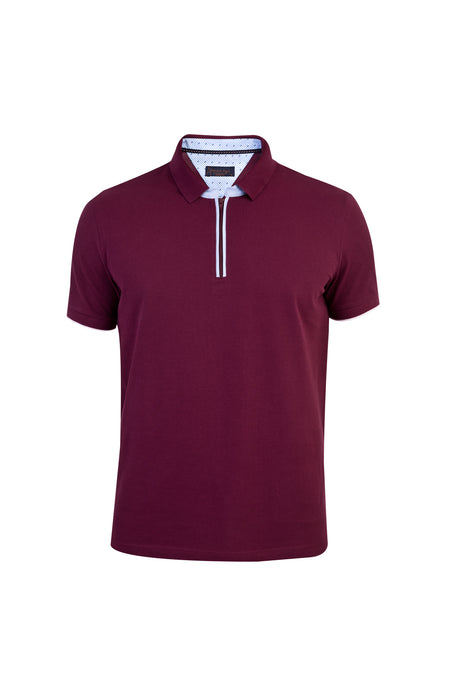 Bordo Polo Yaka Regular Fit Fermuarlı Pamuk T-shirt