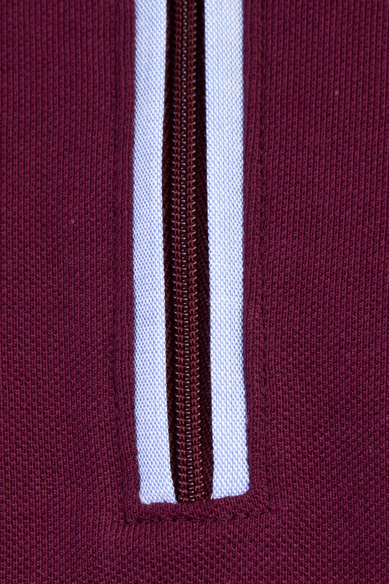 Bordo Polo Yaka Regular Fit Fermuarlı Pamuk T-shirt