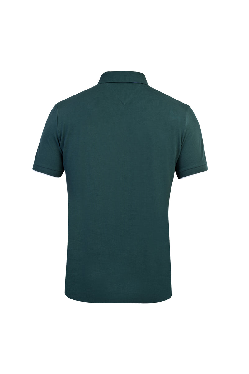 Koyu Yesil Polo Yaka Regular Fit Fermuarlı Pamuk T-shirt