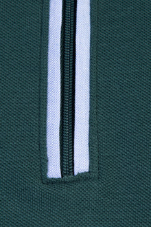 Koyu Yesil Polo Yaka Regular Fit Fermuarlı Pamuk T-shirt