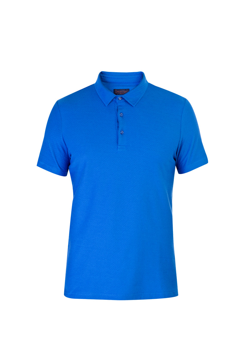 Koyu Mavi Polo Yaka Slim Fit Dar Kesim Desenli T-shirt