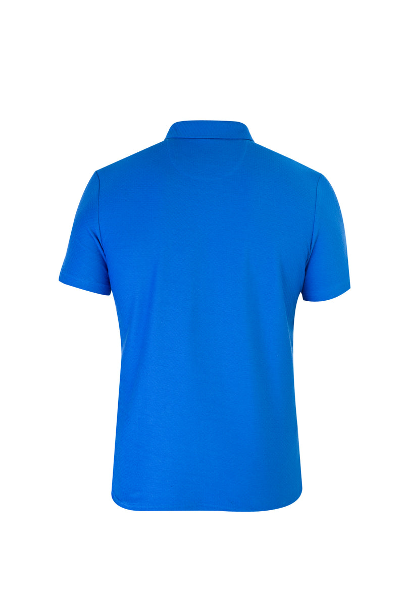 Koyu Mavi Polo Yaka Slim Fit Dar Kesim Desenli T-shirt