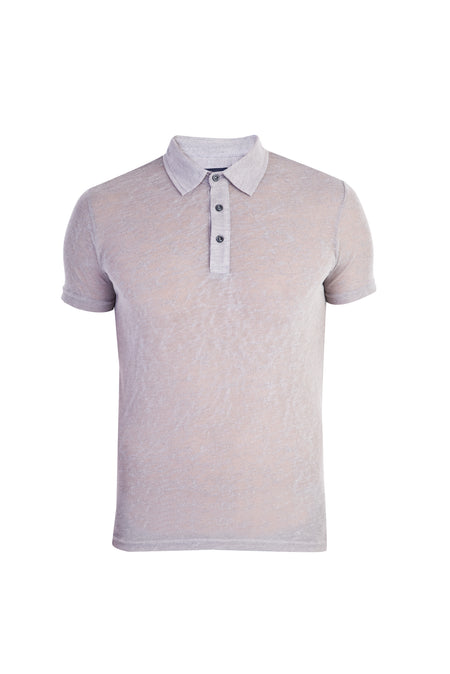 Açık Gri Polo Yaka Slim Fit Dar Kesim Desenli T-shirt