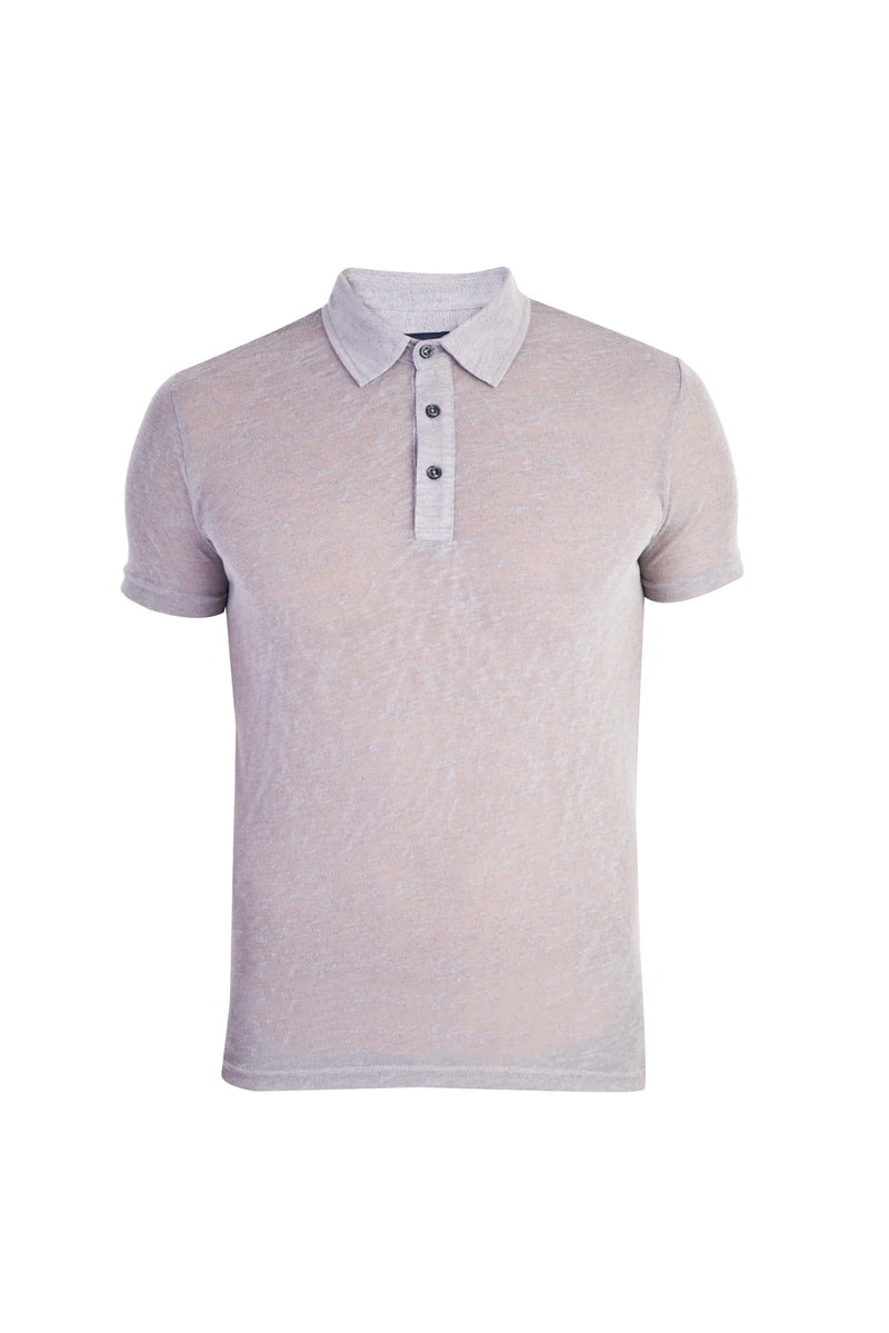 Açık Gri Polo Yaka Slim Fit Dar Kesim Desenli T-shirt