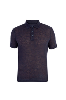 Lacivert Polo Yaka Slim Fit Dar Kesim Desenli T-shirt