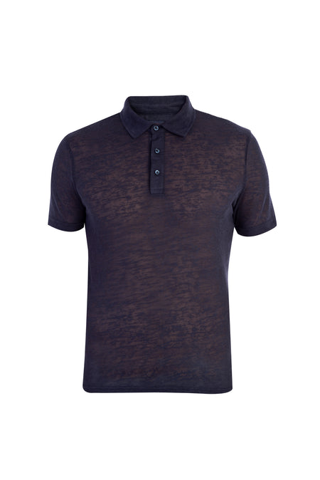 Lacivert Polo Yaka Slim Fit Dar Kesim Desenli T-shirt