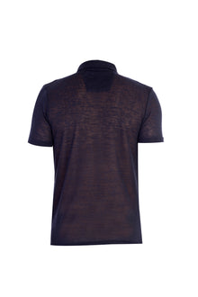 Lacivert Polo Yaka Slim Fit Dar Kesim Desenli T-shirt