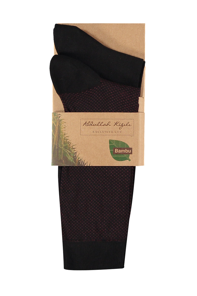 Bordo 2'li Desenli Bambu Çorap Seti